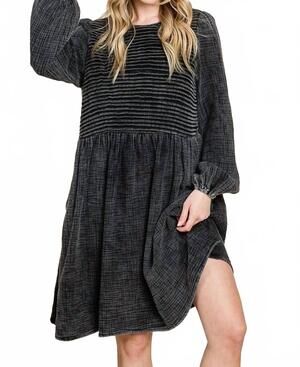 NEW LIME N CHILI cotton front pintuck midi dress in black acid wash
